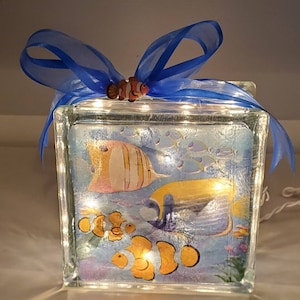 TROPICAL FISH Lighted Glass Block