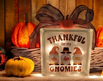 Thanksgiving Lighted Glass Block | Thanksgiving Gnomes