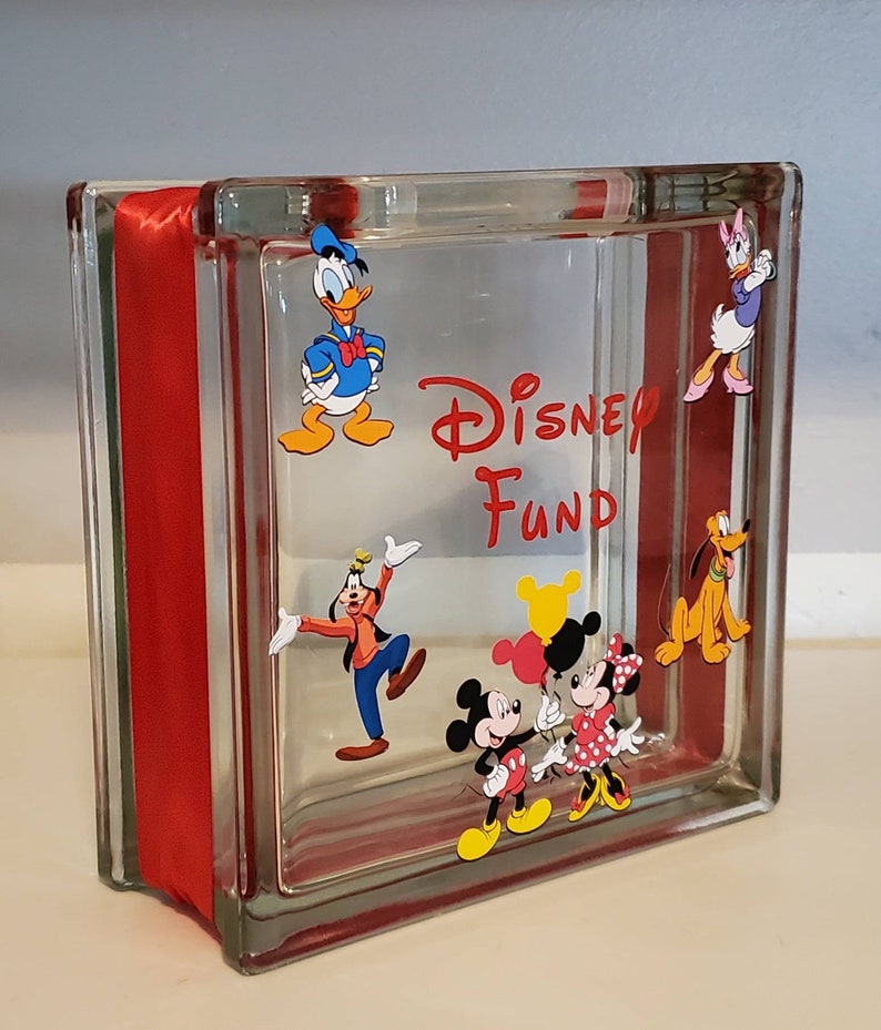 DISNEY Vacation Fund Glass Block Piggy Bank Travel Fund Etsy