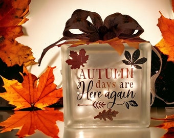 Thanksgiving Lighted Glass Block | Harvest Tile Sign, Thanksgiving Decor