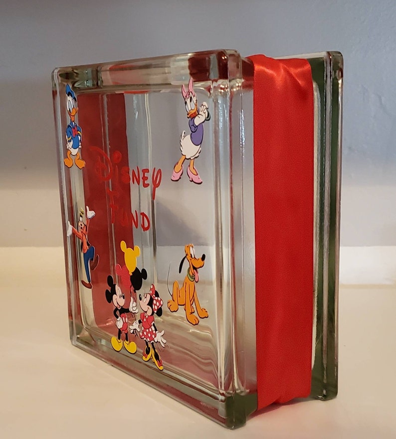 DISNEY Vacation Fund Glass Block Piggy Bank Travel Fund Etsy