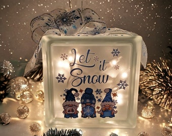 Holiday Gnomes Lighted Glass Block | Gnomes Christmas Decor