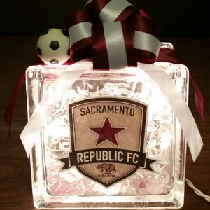 SACRAMENTO REPUBLIC FC Soccer Lighted Glass Block Nightlight and Decor