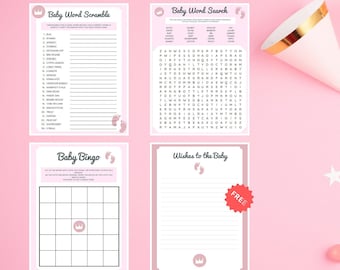 Baby Shower Game Bundle PDF Printable Pink 8.5 by 11