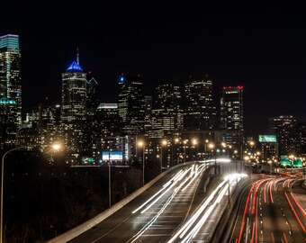 Horizonte de Filadelfia de Spring Garden street. Arte de la pared urbana - Philadelphia fotografía Fine Art Print-