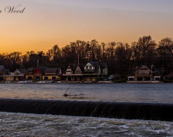 Puesta de sol sobre barco casa fila - fotografía de Philadelphia - Fine Art Print - arte de la pared
