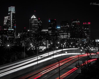 Ajetreada noche en Filadelfia fotografía - arte fino de la pared - Print urbano - Color Splash