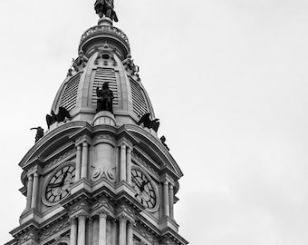 William Penn en lo alto del Ayuntamiento - Philadelphia Photography - Fine Wall Art - Blanco y negro