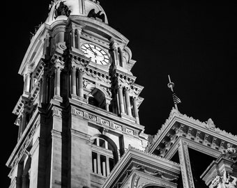 Majestuosa Torre del Ayuntamiento con William Penn, con vistas a la ciudad - fotografía de Philadelphia - fino arte de la pared - blanco y negro