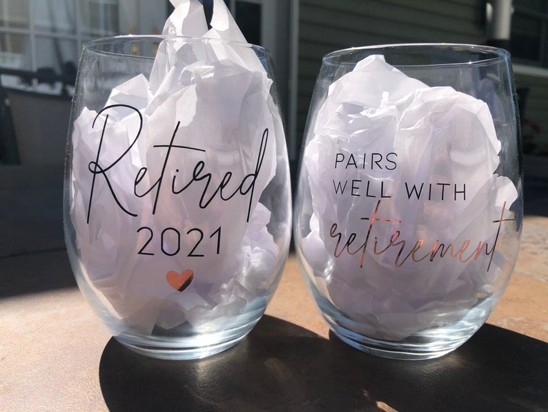 Retirement Wine Glass Set Retired Retirement Farewell Gift Etsy