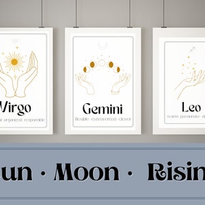 Carta natal personalizada del zodiaco Impresión natal / Ascendente ascendente del sol y la luna / Regalo del zodíaco / Arte de pared imprimible / Astrología
