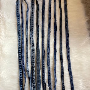 10 Count Salvaged Denim Blue Jean Seams, Repurposing Upcycling, Craft Supplies, Mixed Media