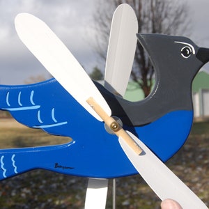 Stellar's Jay Whirligig - uniquely designed to to resemble your most loved birds and other critters.