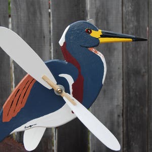 Tricolored Heron Whirligig - another bird added by special request uniquely designed to to resemble your most loved birds.