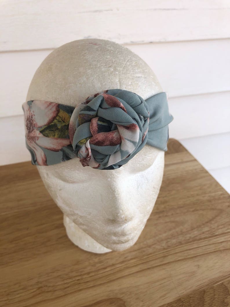 Blue green rose knot headband