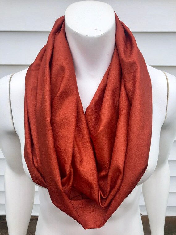Burnt Orange Fall Silk Infinity Scarf Etsy