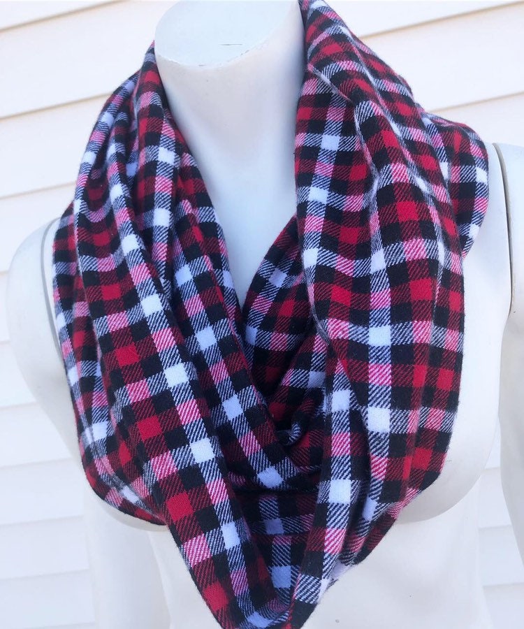 Red Black and White Plaid Infinity Scarf | Etsy