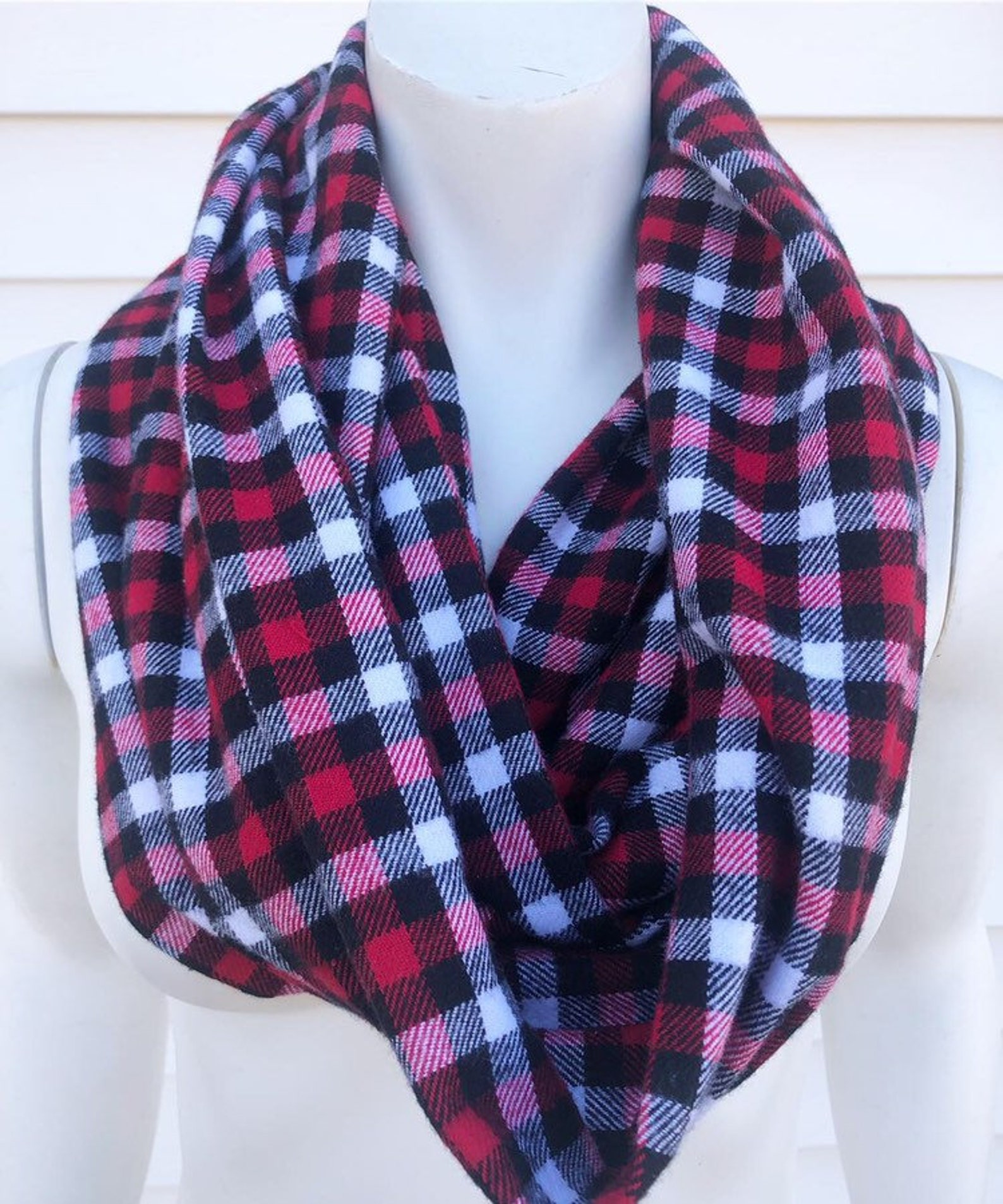Red Black and White Plaid Infinity Scarf - Etsy