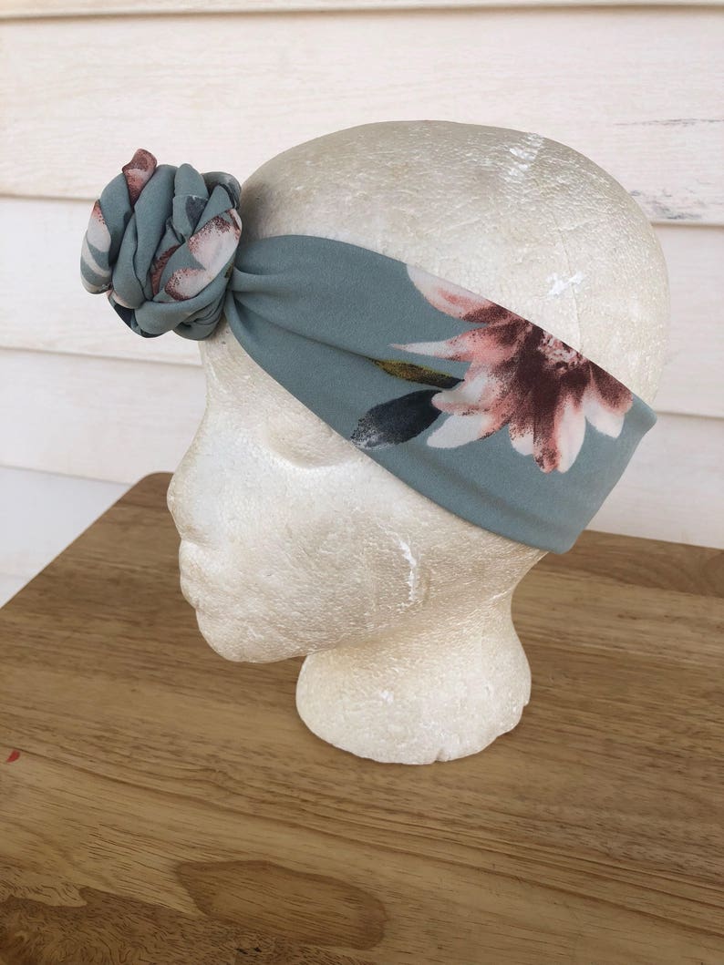 Blue green rose knot headband