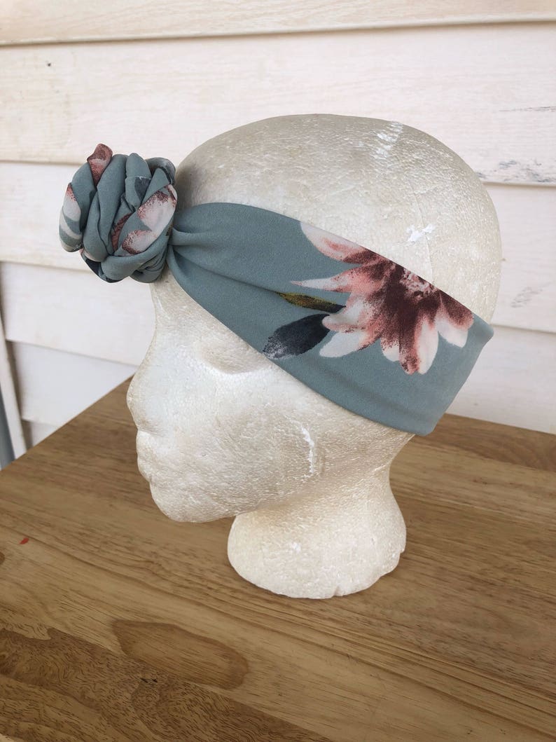 Blue green rose knot headband