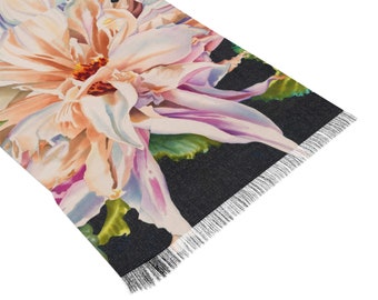 White, Pastels and Black Dahlia Floral Watercolor Design Light Scarf