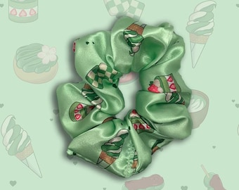 Matcha Dreams Large Scrunchie | Kawaii Scrunchie | Strawberry Aesthetic