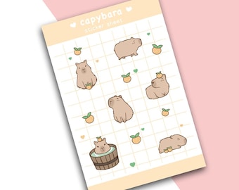 Capybara Sticker Sheet | Bujo Stickers | Kawaii | Pastel Aesthetic