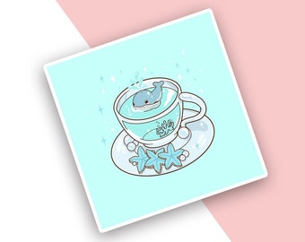 Whale-ness Tea Art Print | 5" x 5" | 8" x 8" | Kawaii | Pastel Art