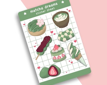 Matcha Dreams Sticker Sheet | Kawaii | Foodie | Bujo Stickers