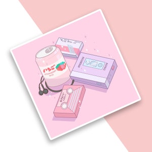 Impression d'art Vaporwave rétro | 5 x 5 po. | postale | Art au pastel | Kawaii | An 2000 | Années 90