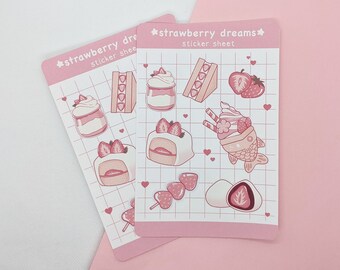 Strawberry Dreams Sticker Sheet | Kawaii | Pastel Aesthetic | Bujo Stickers