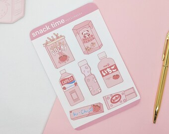Snack Time Sticker Sheet | Kawaii | Pastel Aesthetic | Kiss Cut Stickers