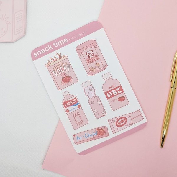 Snack Time Sticker Sheet | Kawaii | Pastel Aesthetic | Kiss Cut Stickers