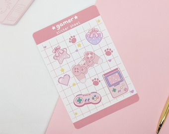 Gamer Sticker Sheet | Bujo Stickers | Kawaii | Pastel Aesthetic