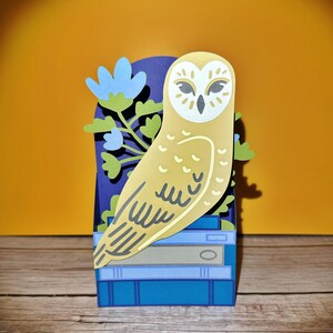 Carte pop-up Hibou dans les livres