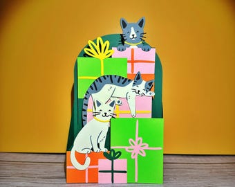 Cats on Gifts Pop Up Card