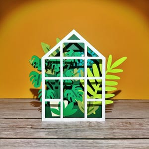 Cartão de felicitações pop-up de estufa pequena