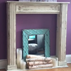 Faux Full Mantel Wooden Fireplace Mantel - Farmhouse Handmade Custom Fireplace - Fireplace surroundings