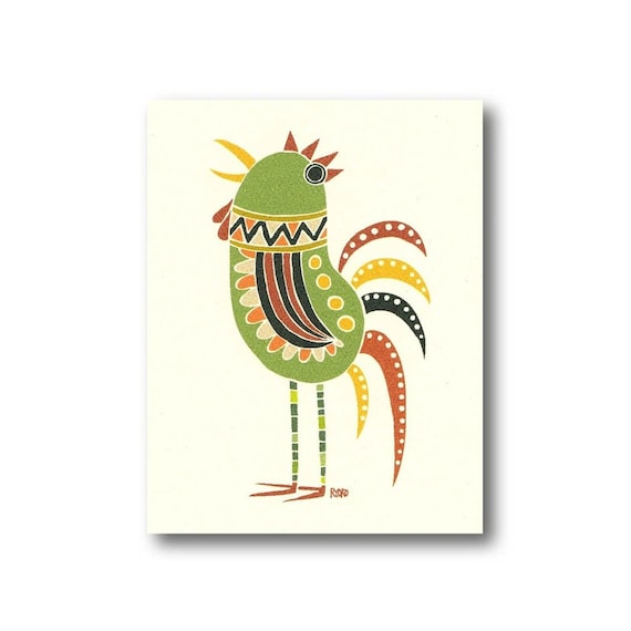Items similar to Chicken greeting card, Folk art animal card, Bird