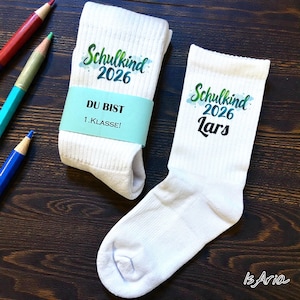 Calcetines escolares/ Calcetines de tenis/ Calcetines personalizados/ Idea de regalo/ Para la vuelta al cole/ Primer día de clase/ Personalizables/ Azul/Verde/ Niños