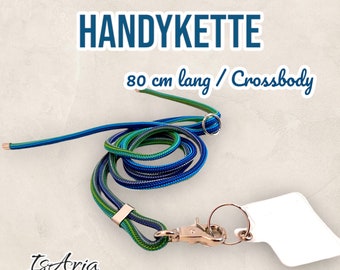 Handy-Kette | Universal-Adapter | Crossbody-Handykette | Handyhalter | Handyband | 160cm | verstellbar | Tau | PPM-Seil| blau-grün