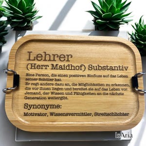 Lehrer/Lehrerin Brotdose/ Lehrer-Geschenk/Edelstahl Lunchbox mit Bambus Deckel/Personalisiert/750ml/ Text nach Wunsch/Abschiedsgeschenk
