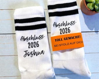 Schulabschluss Socken/ Abschluss 2026 / Tennissocken/ Geschenkidee zum Abschluss/Schulabschluss/ Unisex/ Personalisierbar/ Socken mit Name