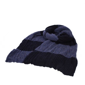 Cashmere and Bamboo Blue Tweed Striped Scarf