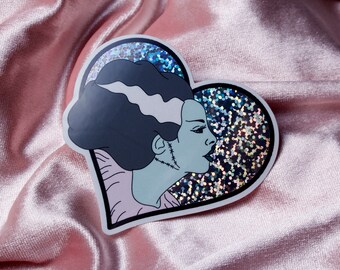 Bride of Frankenstein Glitter Heart Sticker