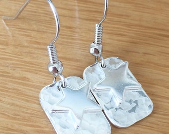 Solid silver hand made drop star earrings