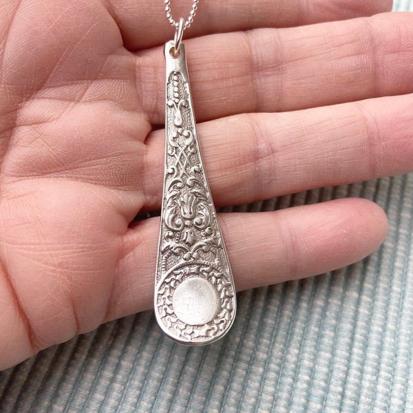 Beautiful hand crafted recycled solid silver pendant , inc sterling silver chain