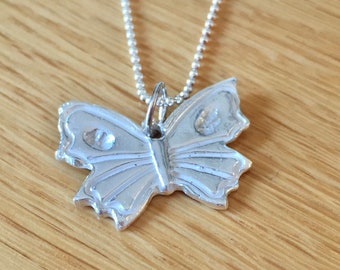Large solid pure silver handmade butterfly inc sturdy sterling silver chain.