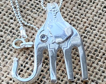 Solid silver unique  elephant pendant recycled from antique desert fork , inc sterling silver chain