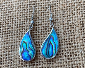 Beautiful large sterling silver and rare Blue Paua Shell teardrop  earrings.
